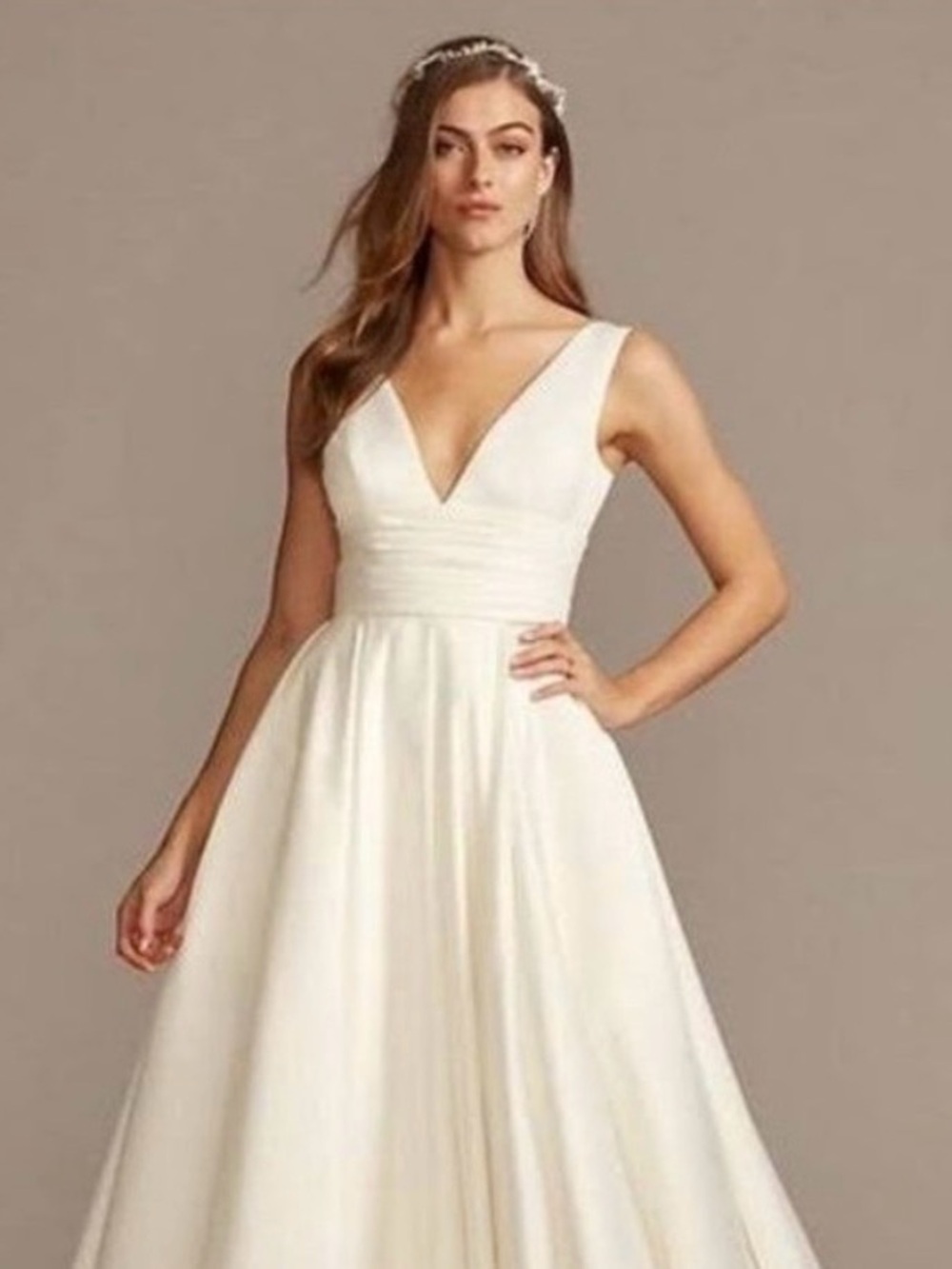 David’s Bridal V-Neck White A-Line Dress - Picture 7 of 8